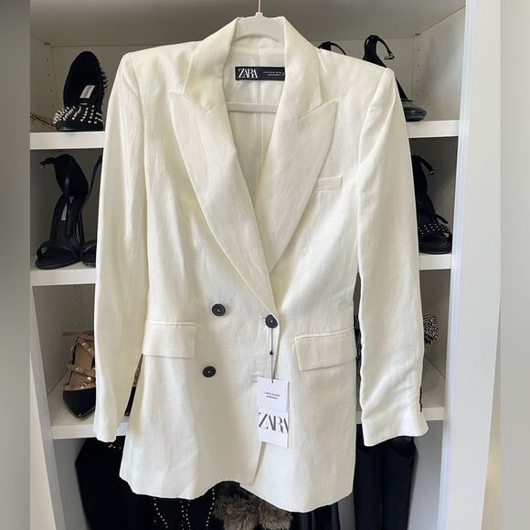 NWT White Linen Blend Double Breasted Blazer XS - Picture 4 of 13